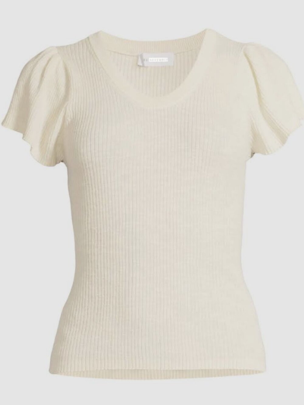 Free Assembly soft cream ribbed blouse top with ruffle sleeves fitted Summer XS